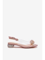 Průhledné sandály na nízkém podpatku se zdobením D&A MR51-709 růžové Průhledné sandály na nízkém podpatku se zdobením D&A MR51-709 růžové