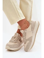 Kožené Semišové Dámské Tenisky Na Platformě Kobbo 100103 Béžové