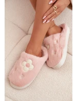 Dámské chlupaté papuče s květinami – růžové Selinne