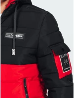 Pánská zimní bunda s kapucí černo-červená FashionStreet TX5052