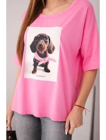 Dámská bavlněná oversize halenka s potiskem "Dog Fashion" růžová Dámská bavlněná oversize halenka s potiskem "Dog Fashion" růžová