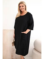 Dámské šaty Plus Size viskózové s kapsami krátký rukáv černá