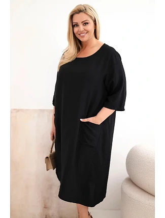 Dámské šaty Plus Size viskózové s kapsami krátký rukáv černá Dámské šaty Plus Size viskózové s kapsami krátký rukáv černá