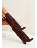 Kozačky Eko Semišový Podpatky Na Zip Zateplené Ohnutý Svršek Čokoládové Evyra