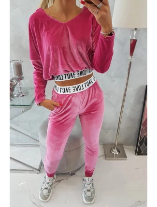 Velurová souprava s kapucí fuchsiová