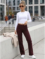 Dámské džíny s širokými nohavicemi a vysokým pasem, vínové, FashionStreet UY3090 Dámské džíny s širokými nohavicemi a vysokým pasem, vínové, FashionStreet UY3090