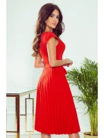 LILA - Červené dámské plisované šaty s krátkými rukávy 311-1 LILA