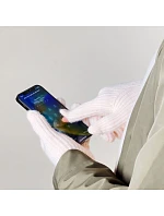 Pletené rukavice na telefon s výřezem na prsty - růžové