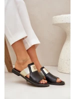 Elegantní Pantofle Z Přírodní Kůže Na Plochém Podpatku Zazoo 40423 Černé