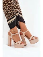 Dámské sandály na vysokém podpatku a platformě lakované béžové Jovenes Dámské sandály na vysokém podpatku a platformě lakované béžové Jovenes