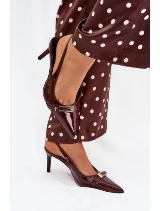 Lakované Lodičky Na Jehlovém Podpatku Se Zlatou Sponou Čokoládové Vivae