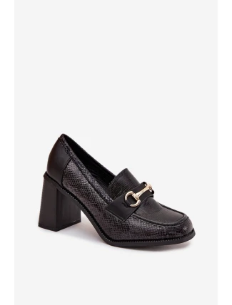 Dámské polobotky na sloupku s ražbou a zlatým detailem Novella – černé