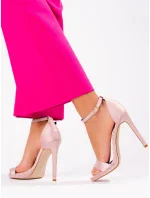 Zajímavé dámské  sandály růžové na jehlovém podpatku