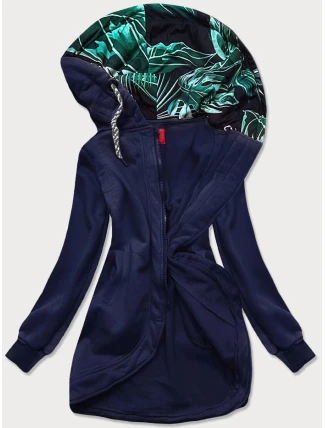 Tmavě modrá dlouhá dámská rozepínací mikina (AMG815) Tmavě modrá dlouhá dámská rozepínací mikina (AMG815)