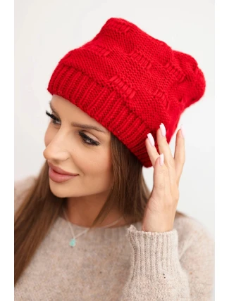 Dámská zimní čepice z vlny s ozdobným pletením K451 červená