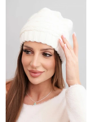 Dámská zimní čepice s klasickým žebrováním K439 ecru