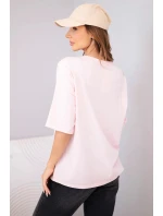 Dámské bavlněné oversize tričko s krátkým rukávem a potiskem bonbónově růžová