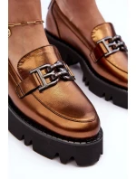 Dámské kožené polobotky Loafersy s ozdobou zlatou Lyndani