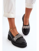 Dámské kožené mokasíny s ozdobným páskem Zazoo 3419 Černé