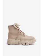 Zazoo 60511 Kožené Boty Dámské Na Platformě Zateplené Béžové