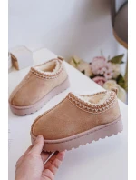 Sněhule Dětské Kotníkové Na Platformě Zateplené Kožešinou Béžové Vilabria