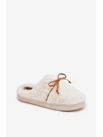 Kožešinové bačkory s mašlí ecru Minella