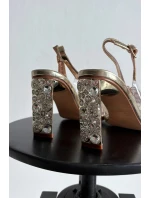 Sandály na podpatku s ozdobou a krystaly D&A MR52-236 zlaté