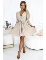 339-4 BINDY Dámské šaty s výstřihem a páskem - BEACH