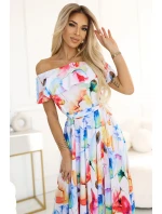 194-5 Dlouhé letní šaty s páskem s květinovým vzorem ?