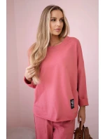 Bavlněná mikina kalhoty set malina