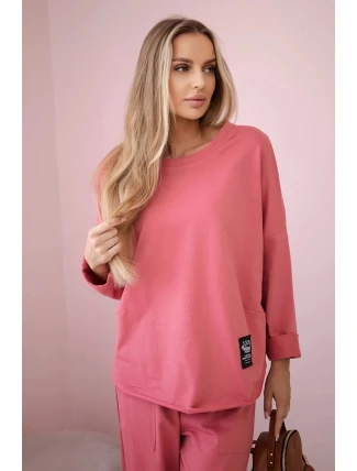 Bavlněná mikina kalhoty set malina