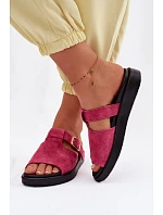 Semišové dámské sandály na platformě se zlatým sponem Fuksie Zemela