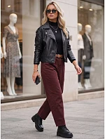 Dámské džíny s vysokým pasem, střih mom fit, s páskem, bordové, FashionStreet UY3121 Dámské džíny s vysokým pasem, střih mom fit, s páskem, bordové, FashionStreet UY3121