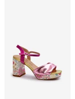 Dámské sandály na podpatku ve květech D&A CR980 růžové Dámské sandály na podpatku ve květech D&A CR980 růžové