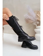 Šněrovací kozačky s elastickým svrškem černé Vamilena