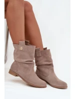Zateplené dámské kotníkové boty z přírodní semišové kůže Zazoo – béžové