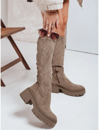 Dámské semišové kozačky na silné podrážce béžové FashionStreet ZY1167