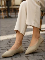 Dámské semišové baleríny se špičatým nosem světle olivové FashionStreet ZY1425