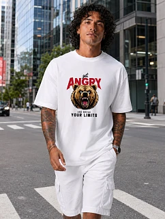 Pánské tričko oversize s potiskem medvěda, bílé, FashionStreet NX1029R