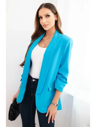 Dámská sako bez zapínání s podšívkou S/M tyrkysová
