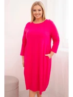 Dámská bavlněná sukýnka Plus Size s ohrnutým rukávem a kapsami fuchsie Dámská bavlněná sukýnka Plus Size s ohrnutým rukávem a kapsami fuchsie