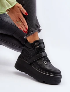 Zazoo 3392/X Dámské Kožené Sportovní Boty na Platformě Černé