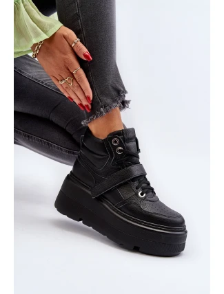 Zazoo 3392/X Dámské Kožené Sportovní Boty na Platformě Černé