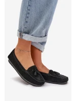 Dámské Ploché Klasické Semišové Mokasíny S.Barski LR51-548 Černé