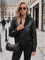 Dámská kožená bunda s kapucí, černá, FashionStreet TY5876 Dámská kožená bunda s kapucí, černá, FashionStreet TY5876