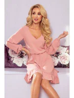 BAKARI - Vzdušné dámské šaty ve špinavě růžové barvě s dekoltem 295-5