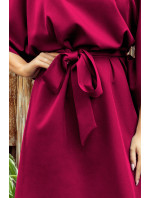 SOFIA - Dámské motýlkové šaty ve vínové bordó barvě se zavazováním v pase 287-18