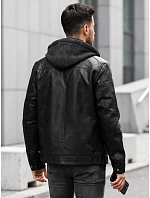 Pánská kožená zateplená bunda s kapucí, černá, FashionStreet TX5149 Pánská kožená zateplená bunda s kapucí, černá, FashionStreet TX5149