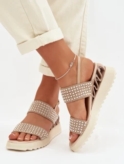 Kožené semišové sandály s ozdobou D&A CR61-3067 Béžové
