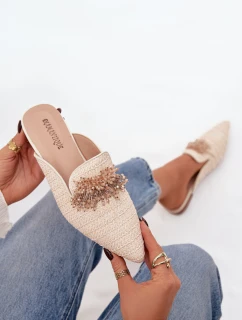 Dámské pantofle s ozdobou – béžové Katrine